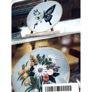 2 “Handwork” Coordinating Butterfly and Flowers Embroidery Kits Instructions NEW